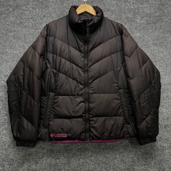 Columbia Jacket Women's Size L Brown Pink Down Puffer Chevron Quilted Full Zip - Picture 1 of 14